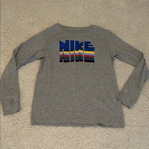 Nike Kids Gray Long Sleeve Tee with Colorful Logo